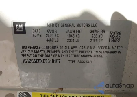 2012 Chevrolet Malibu 1Lt из США, поврежденный, VIN 1G1ZC5E0XCF318187